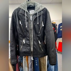 Nwt faux leather jacket with like mink inner lining and zip away grey lining